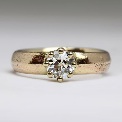 Heirloom Yellow Gold Sandcast Ring with Crown Set 5.86mm White Diamond