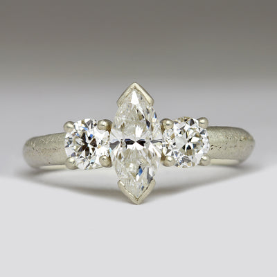9ct White Gold Sandcast Engagement Ring with Own Marquise & Brilliant Cut Diamonds