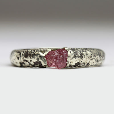 Extra Texture Sandcast Silver Ring with Rough Ruby