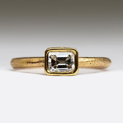 22ct Gold Sandcast Ring with Emerald Cut Heirloom Diamond