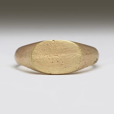 Sandcast Yellow Gold Oval Faced Signet Ring