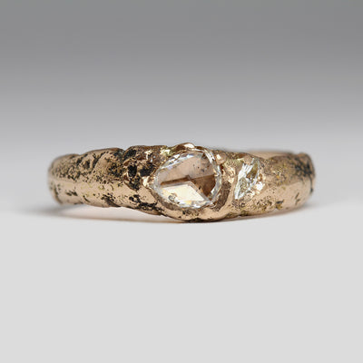18ct Rose Gold Sandcast Ring with Pear Cut & Marquise Diamonds