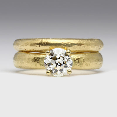 18ct Yellow Gold Sandcast Wedding Set with 1ct Old European Cut Diamond