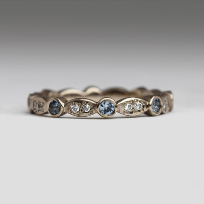 18ct White Gold Sandcast Shaped Ring with Sapphires & Diamonds