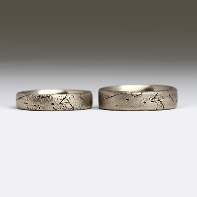 14ct White Gold Sandcast Wedding Rings with Matching Laser Engravings