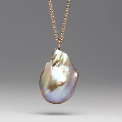 Baroque Pearl Pendant on 9ct Rose Gold Trace Chain