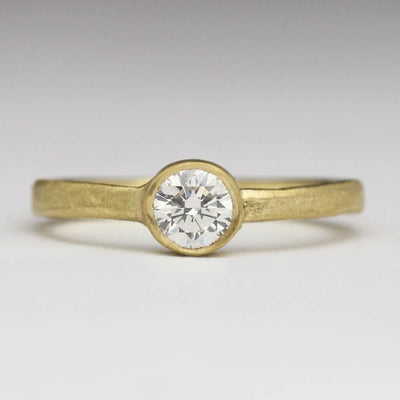 18ct Yellow Gold Sandcast Ring with Bezel Set 5mm Diamond