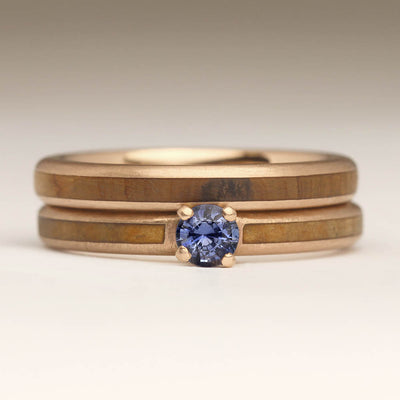 9ct Rose Gold and Sapphire Wood Wedding Rings