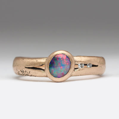 9ct Rose Gold Sandcast Crevice Ring with Own Opal and Diamonds
