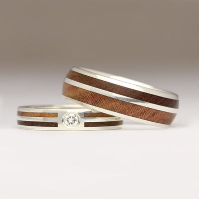 Customised Silver, Plum and Mahogany Wedding Rings