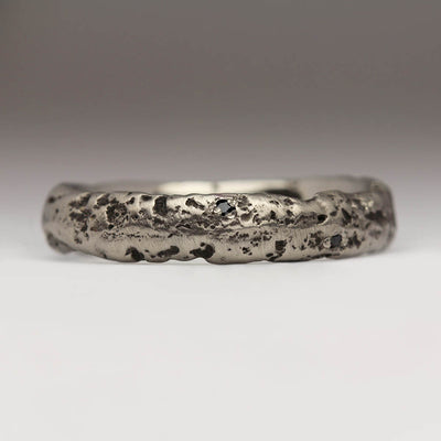 Extra Texture Sandcast Palladium Ring with Scattered 1mm Black Diamonds