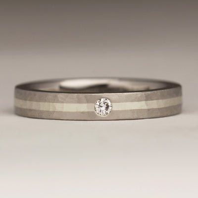 R9B Style Palladium Ring with Silver Inlay and Flush Set Diamond