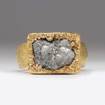 Rough Diamond Bezel Set in 22ct Yellow Gold Sandcast Ring