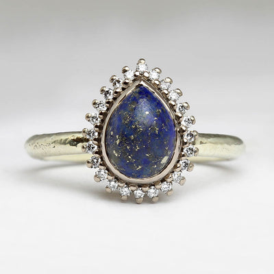 Sandcast 9ct White Gold Ring with Own Pear Shaped Lapis Lazuli & White Diamonds