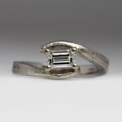 Sandcast Palladium Ring with Own Emerald Cut Diamond