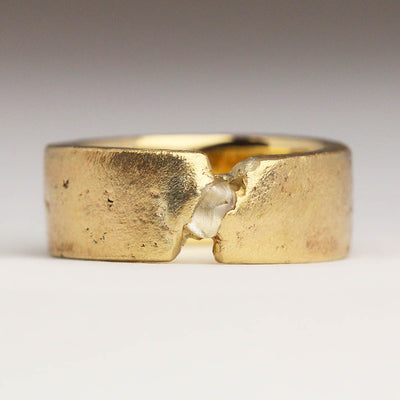 Sandcast R52C Style Ring in 9ct Yellow Gold with Rough Diamond