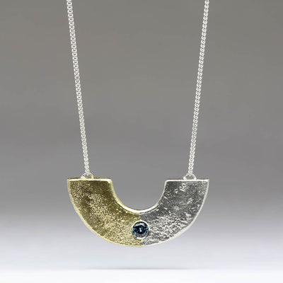 Sandcast Silver & Gold Pendant with Own 4mm Sapphire