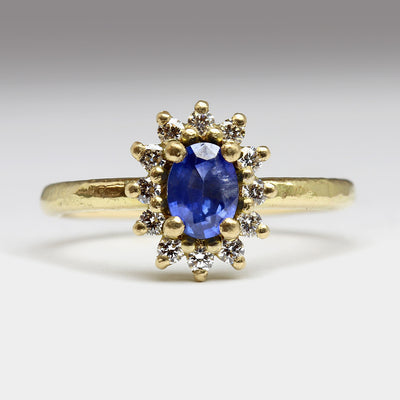 Sapphire and Diamond Halo Sandcast Ring