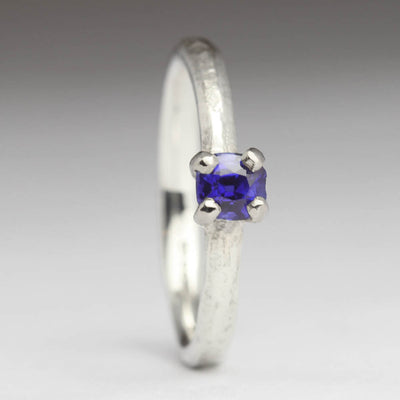 Silver Sandcast Ring with Sapphire in a Palladium Claw