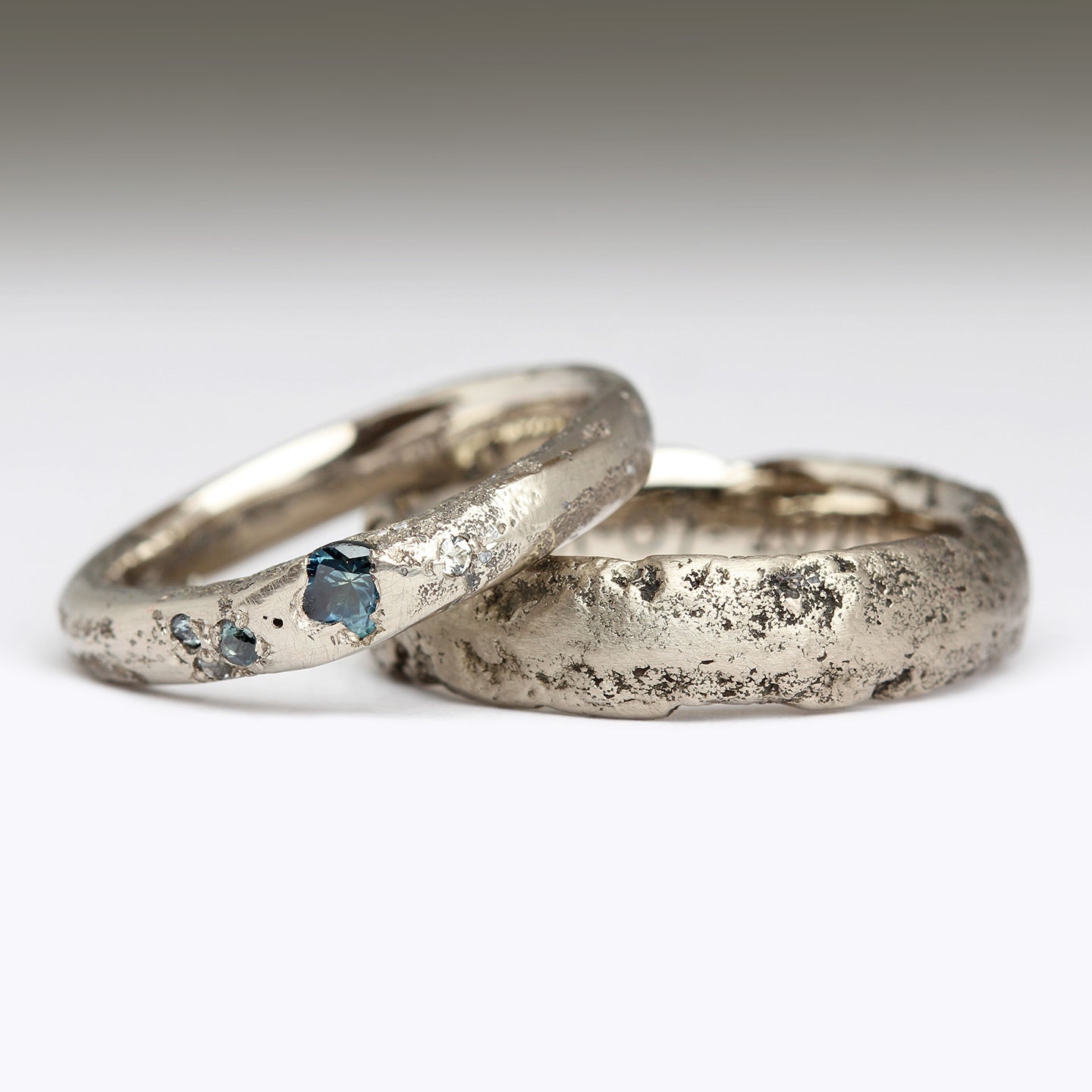 14ct White Gold Extra Texture Sandcast Rings with Organic Scatter of M ...