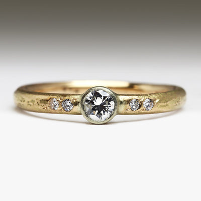 Heirloom Gold Sandcast Ring with Vintage Diamonds Bezel & Pavé Set