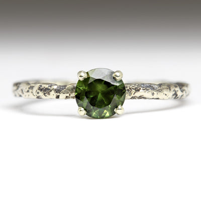 Extra Texture Sandcast Engagement Ring in 9ct White Gold with 5.5mm Green Sapphire