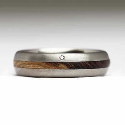 R38 Titanium Ring with Two Tone Laburnum Inlay & Flush Set White Diamond