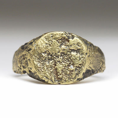 14ct Yellow Gold Extra Texture Sandcast Signet Ring