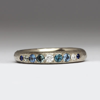 14ct White Gold Sandcast Ring with Pavé Set Gemstones