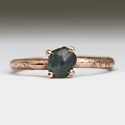 9ct Rose Gold Sandcast Engagement Ring with Pebble Cut Sapphire