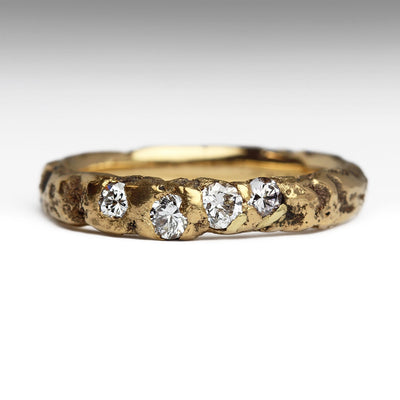 22ct Gold Extra Texture Sandcast Ring with Organically Set Diamonds