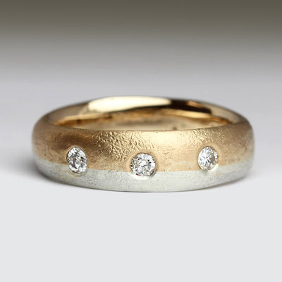 9ct Yellow Gold & Silver Sandcast Ring with Heirloom Diamonds