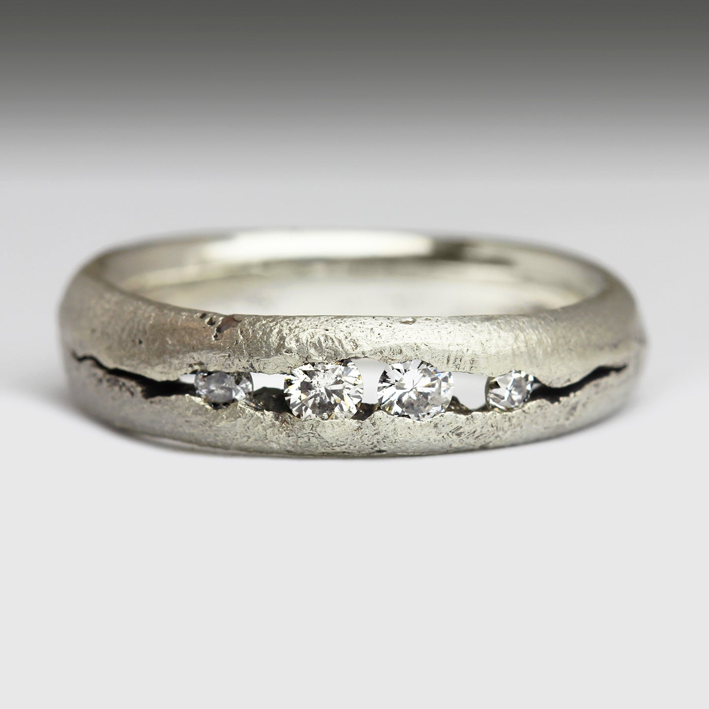 Silver Sandcast Ring with x4 Vintage Diamonds Set in Crevice – Justin ...