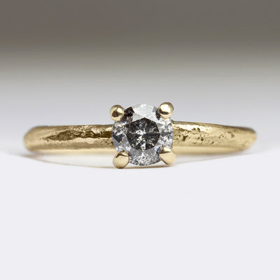 9ct Yellow Gold Sandcast Engagement Ring with Heirloom Salt & Pepper Diamond