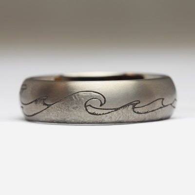 Planished Titanium Ring with Continuous Wave Engraving