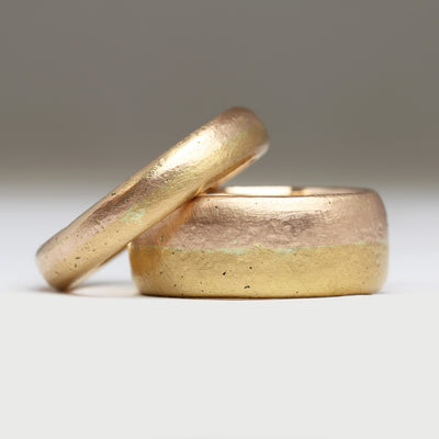 Two Tone 22ct Yellow Gold & 9ct Rose Gold Sandcast Rings
