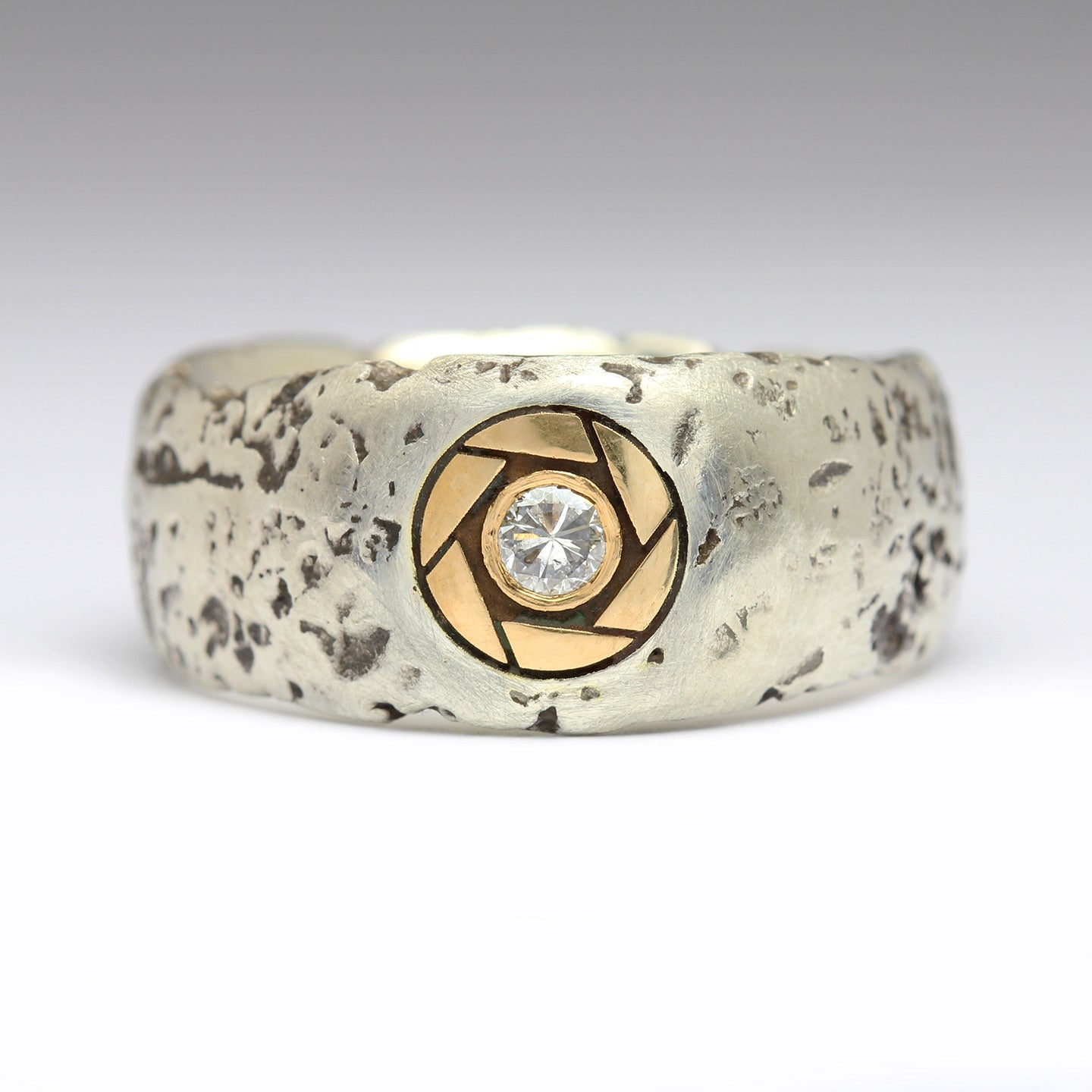 Sandcast Silver Extra Texture Ring with 22ct Gold Engraved Inlay ...