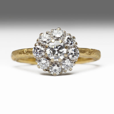 Heritage Gold Sandcast Ring with Vintage Diamond Cluster Setting