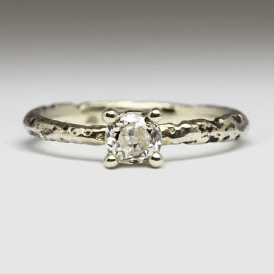 Extra Texture Sandcast Engagement Ring in 9ct White Gold with Vintage Diamond