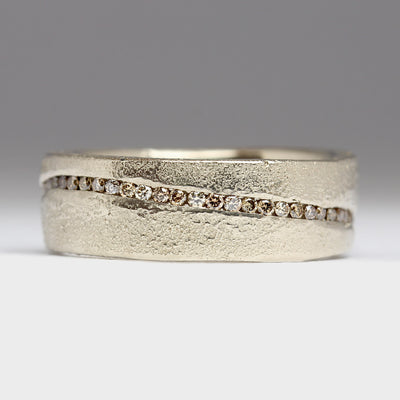 Heirloom 14ct White Gold Sandcast Ring with Channel Set Champagne Diamonds