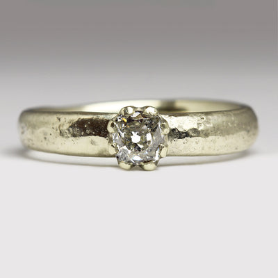 9ct White Gold Sandcast Ring with 4.8mm Mine Cut Diamond in Crown Setting