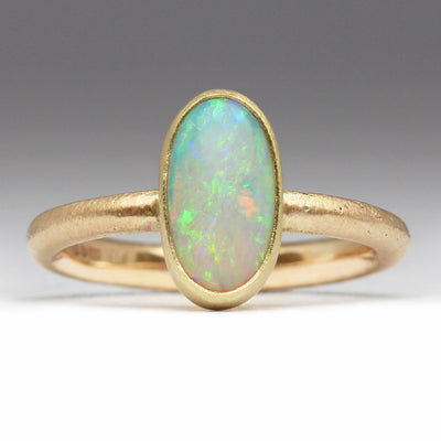 Sandcast 9ct Yellow Gold Ring with Own Opal Bezel Set