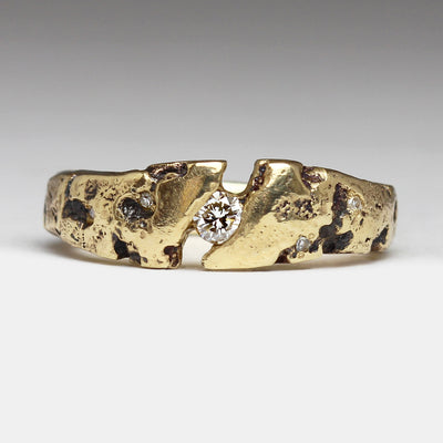 R52C Style Sandcast Ring in 9ct Yellow Gold with Heirloom Diamonds