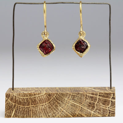 Rough Spinel Sandcast 9ct Yellow Gold Earrings