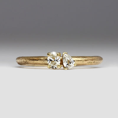 Sandcast 9ct Yellow Gold Ring with Oval & Pear Cut Diamonds