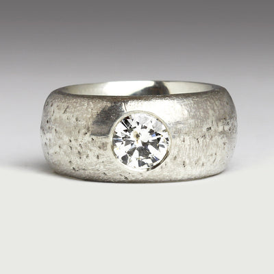 Sandcast Silver Ring with 6mm Diamond