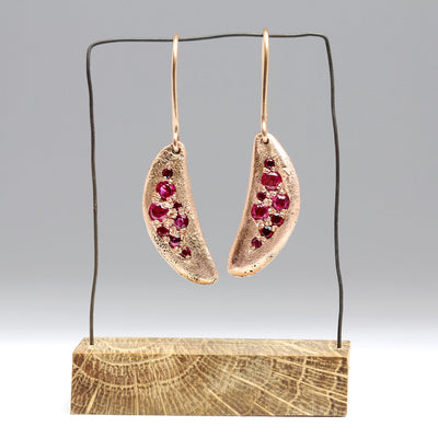 9ct Rose Gold & Ruby Sandcast Earrings
