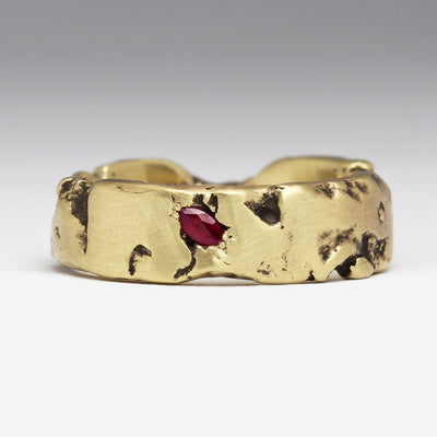 R52B Style Rock Ring in 9ct Yellow Gold with Marquise Ruby
