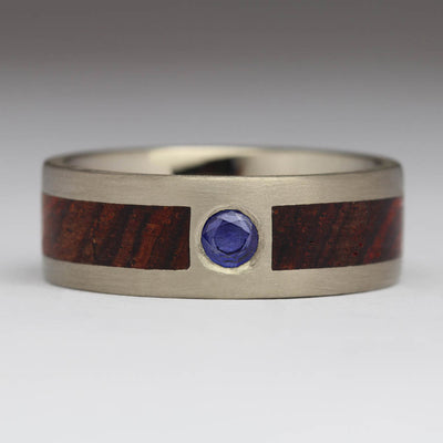 18ct White Gold, 4mm Sapphire and Cocobolo Ring