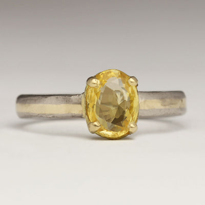 18ct White Gold Sandcast Engagement Ring with Own 18ct Yellow Gold Inlay and Citrine
